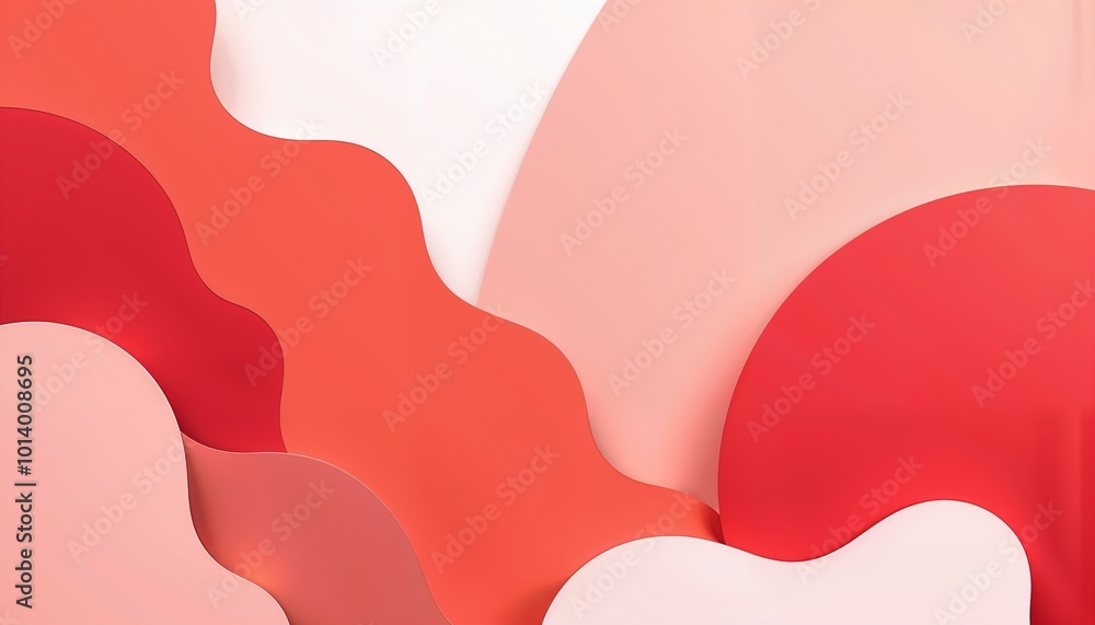 Poster the image showcases an abstract design featuring layered shapes in various shades of red and pink. t
