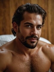 A man enjoys a grooming treatment in a spa.