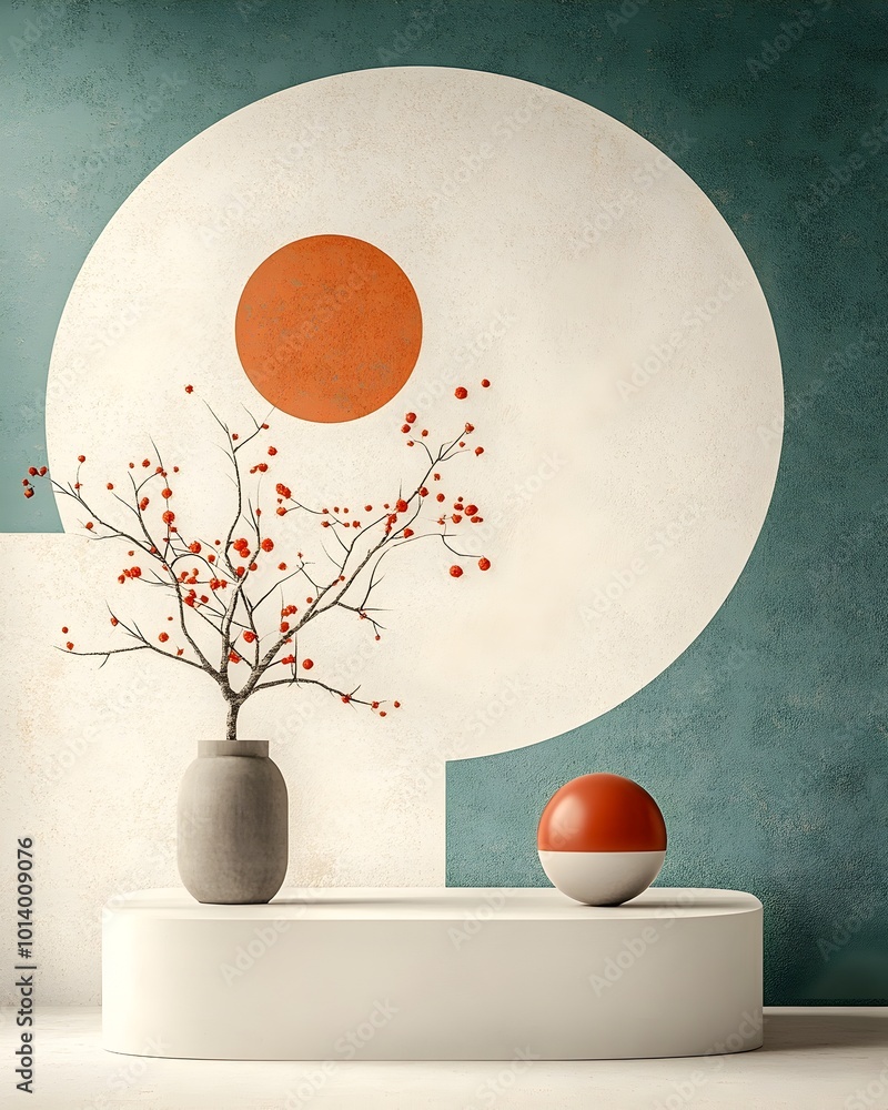 Poster a modern and minimalist 3d rendered studio environment with a patterned geometric backdrop a simple 