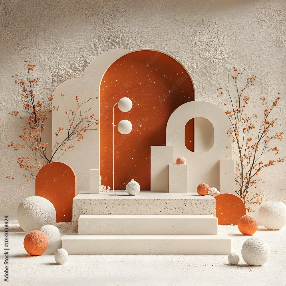 Poster minimalist 3d studio backdrop featuring textured brown and white surfaces a clean and empty room wit