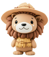 Adorable clay lion in a scarecrow costume for Halloween, showcasing a charming cartoon style perfect for festive celebrations and playful creativity.