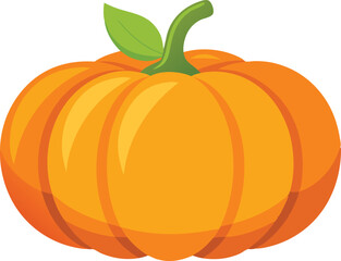 Obraz premium Orange pumpkin with a stem and leaves, a simple and vibrant illustration