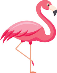 Fototapeta premium Pink flamingo standing on one leg in a cute and playful cartoon style illustration