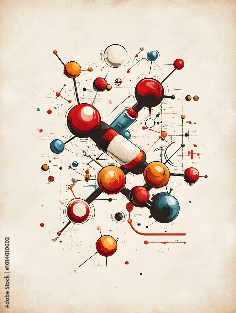 Wall mural vintage inspired of the insulin molecule reminiscent of old scientific drawings and medical this det