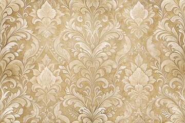 Vintage beige background wallpaper with ornate damask floral design