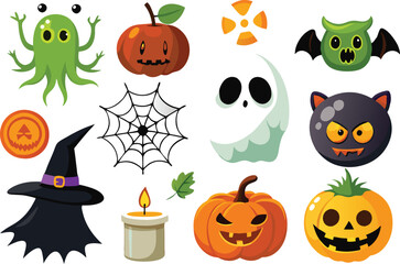 Sets of Halloween scary elements spooky items 