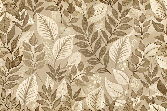 Fototapeta Beige leafy background wallpaper with intricate floral patterns