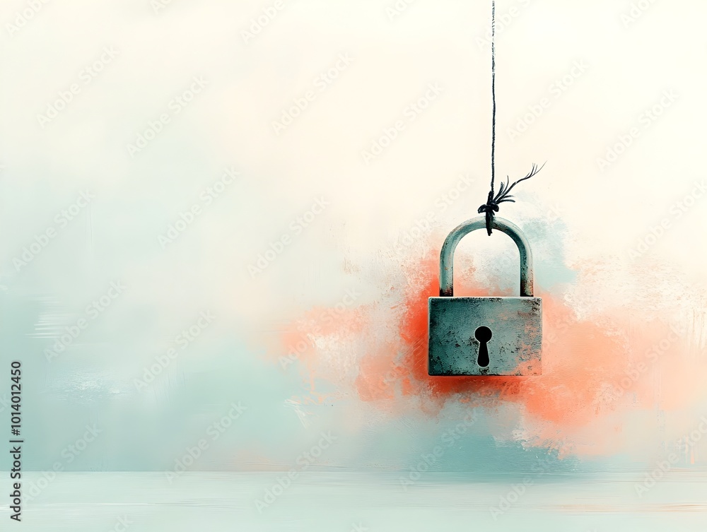 Poster padlocked in ethereal mist a dreamy impressionist style image showcasing a metallic padlock shrouded