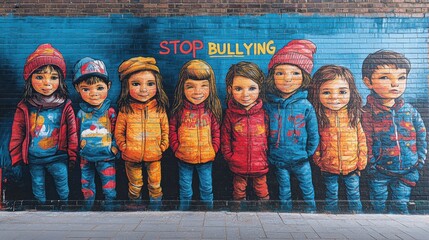 Colorful Mural Against Bullying in Urban Setting