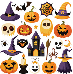 Fototapeta premium Sets of Halloween scary elements spooky items 