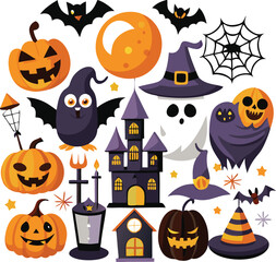 Fototapeta premium Sets of Halloween scary elements spooky items 