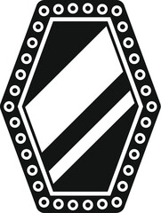 Hexagon mirror with circle frame reflecting light icon in simple style on a white background