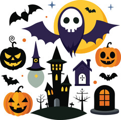 Fototapeta premium Sets of Halloween scary elements spooky items 