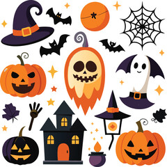 Fototapeta premium Sets of Halloween scary elements spooky items 