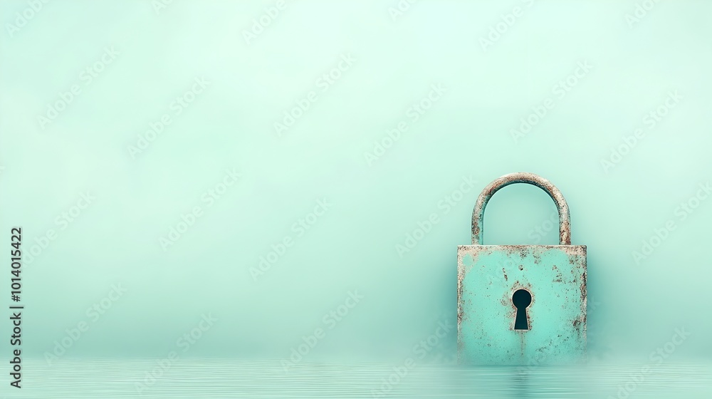 Poster an enveloped padlock shrouded in a shimmering diaphanous veil of mist its edges softened and form et