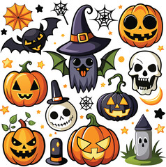 Fototapeta premium Sets of Halloween scary elements spooky items 