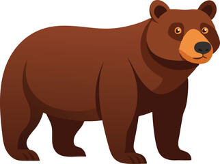 Obraz premium Cartoon brown bear with a friendly expression standing, illustrated in a simple style