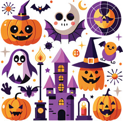 Fototapeta premium Sets of Halloween scary elements spooky items 