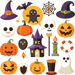 Sets of Halloween scary elements spooky items 