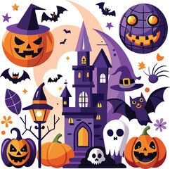 Fototapeta premium Sets of Halloween scary elements spooky items 