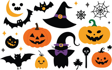 Sets of Halloween scary elements spooky items 