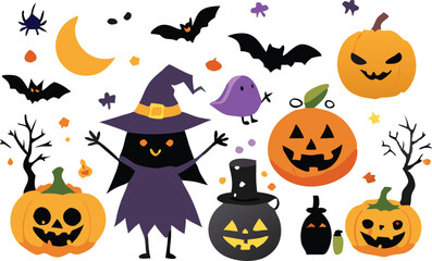 Sets of Halloween scary elements spooky items 