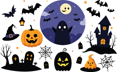 Fototapeta premium Set of Halloween elements illustration 