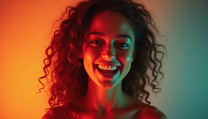 Obraz premium Adorable woman's emotional face on a color background. A cute lifestyle wallpaper.