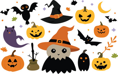 Set of Halloween elements illustration 