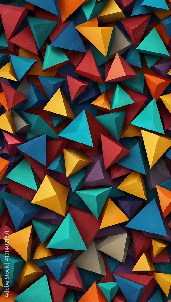Poster abstract background of colorful triangles with a 3d effect.