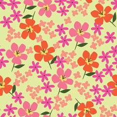 Hand drawn cute flowers, seamless patterns with floral for fabric, textiles, clothing, wall art, wallpaper, cover, banner, poster, interior decor, natural backgrounds.