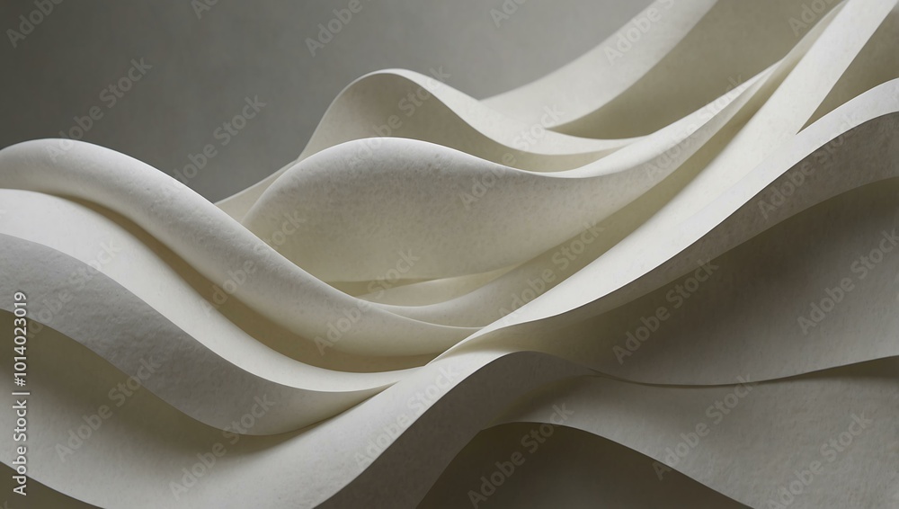 Poster abstract composition of flowing white paper creating soft curves.