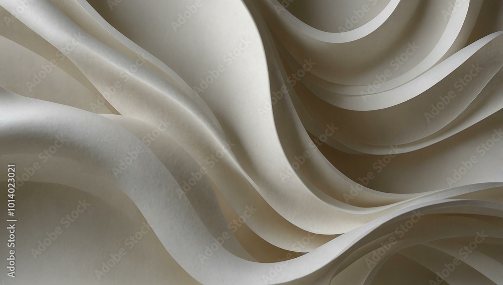 Poster abstract composition of flowing white paper creating soft curves.