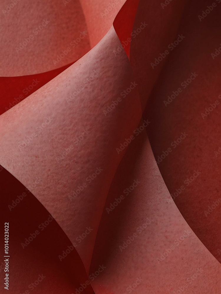 Poster abstract composition of red paper with smooth curves and folds.