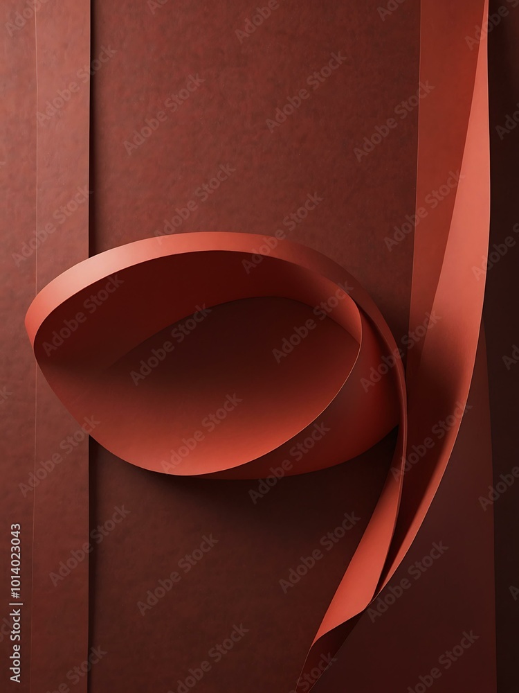 Poster abstract composition of red paper with smooth curves and folds.