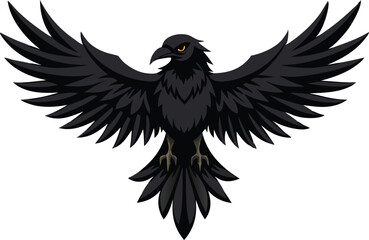 Obraz premium Black crow flying with wings spread wide, illustrated in a bold and dynamic cartoon style