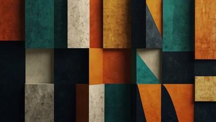 Abstract geometric composition featuring contrasting colors and textures.