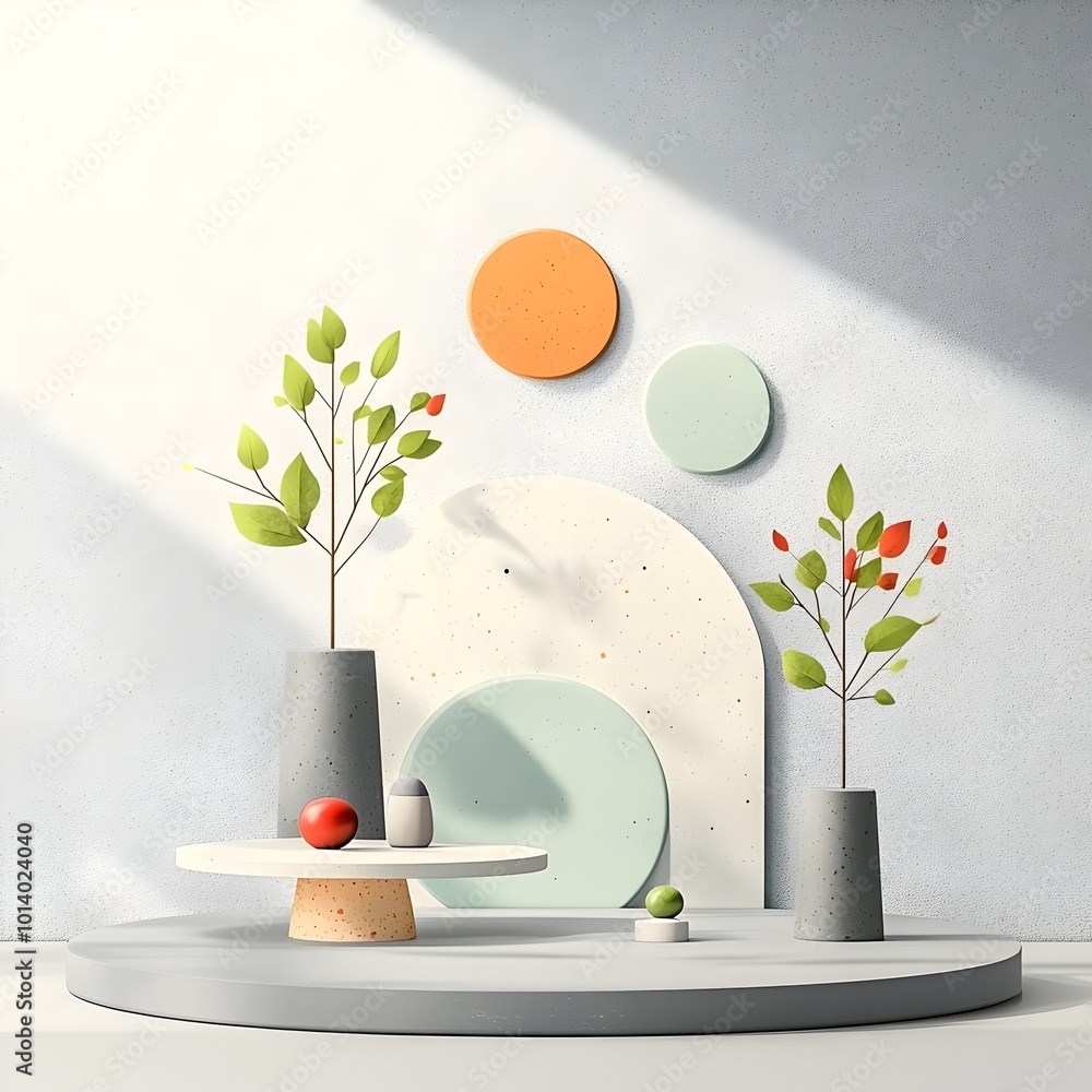Poster minimalist 3d studio setup with a gray backdrop empty floor and wall soft shadow cast from an overhe