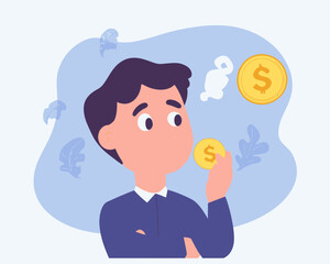 Businessman Deciding Between Paying Off Debt or Investing Profits - Financial Choice Concept, Flat Minimalist SVG Vector
