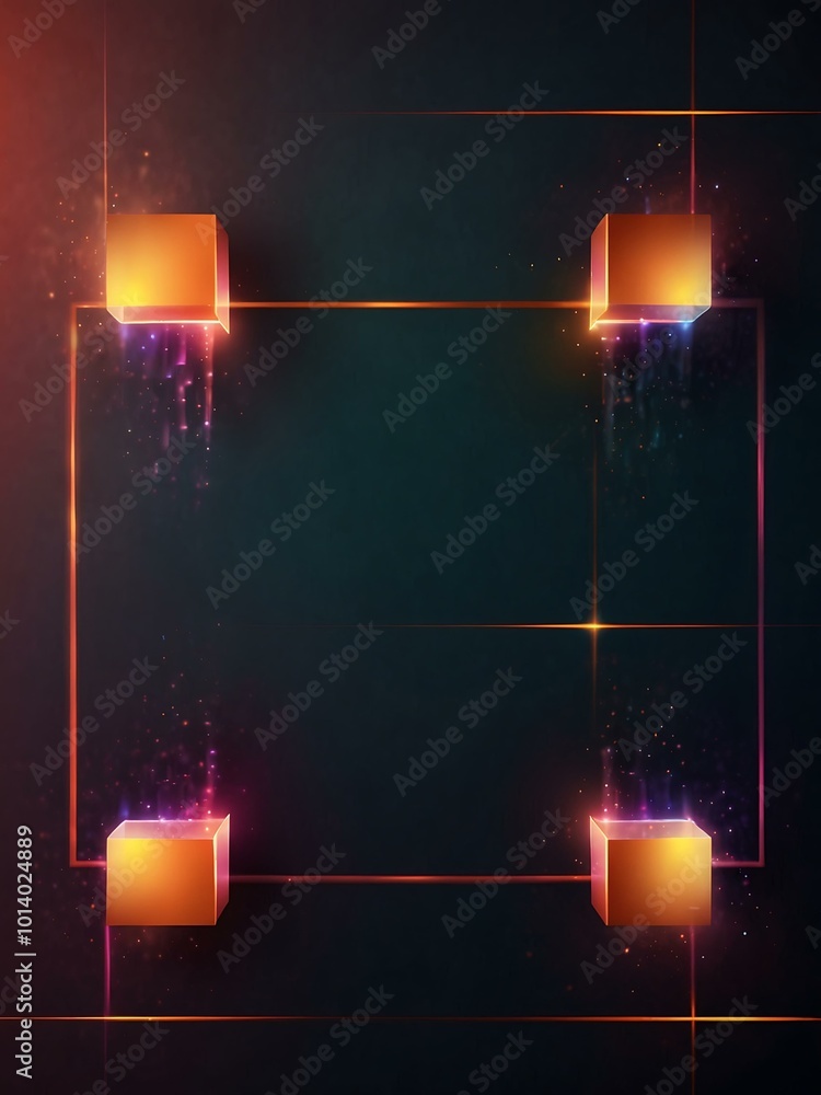 Poster abstract square background with glowing geometric shapes.