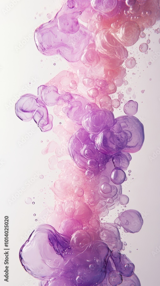 Poster abstract fluid art with purple and pink bubbles on white background. creative expression and color c