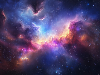 Fototapeta premium Nebula Adrift: A Galaxy Cluster Floating in the Void Surrounded by Nebulae