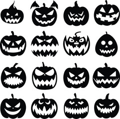 Obraz premium Collection of halloween silhouettes icon and character., witch, creepy and spooky elements for halloween decorations, silhouettes, sketch, icon, sticker. Hand drawn vector illustration
