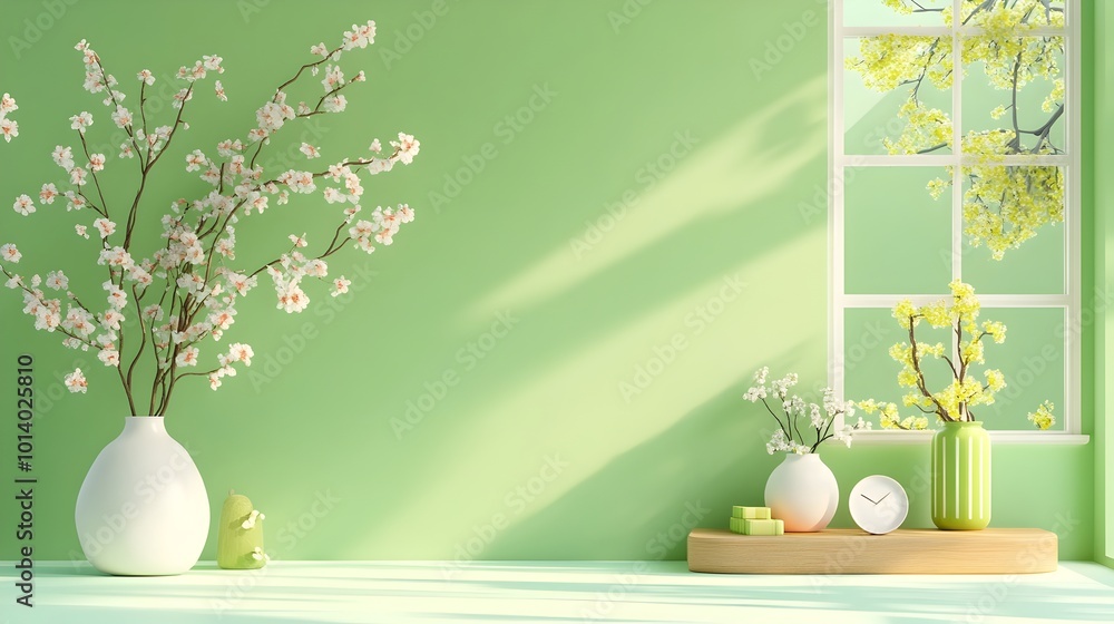 Aufkleber minimalist 3d studio room setting with gradient green background empty floor and wall product podium