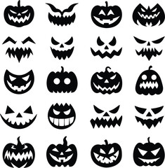 Obraz premium Collection of halloween silhouettes icon and character., witch, creepy and spooky elements for halloween decorations, silhouettes, sketch, icon, sticker. Hand drawn vector illustration