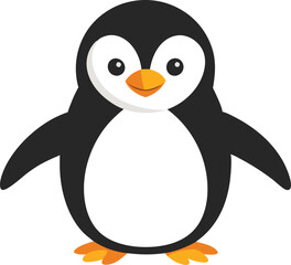 Obraz premium Cute penguin standing and smiling, illustrated in a simple cartoon style