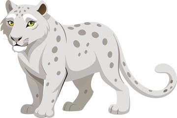 Obraz premium Snow leopard standing proudly, illustrated in a simple and majestic cartoon style