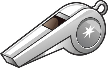 Silver whistle, symbolizing sports and leadership, illustrated in a simple cartoon style