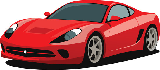 Naklejka premium Red sports car illustrated in a dynamic and stylish cartoon style