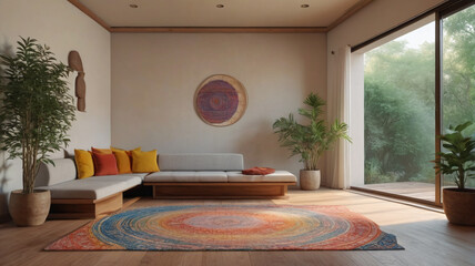 Within the tranquil confines of a meditation room, practitioners find solace in the simplicity of silent sitting and contentment, Generative AI